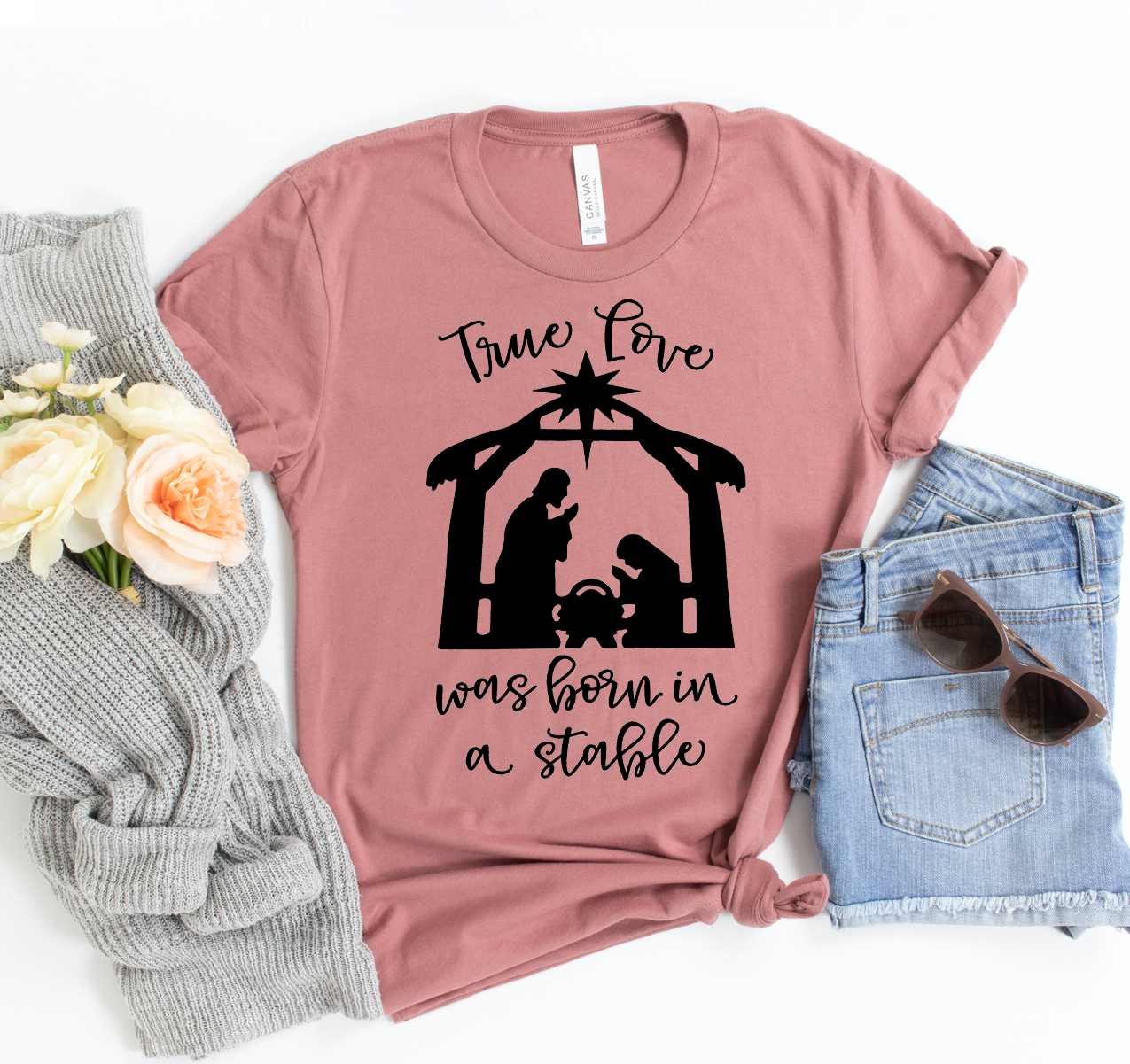 True Love Was Born in a Stable T-shirt featuring a classic unisex design in soft cotton fabric.