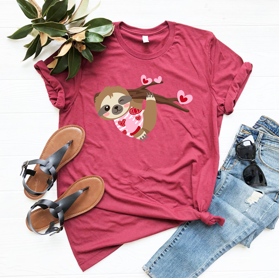 VAL0109 Valentine Sloth Shirt featuring a playful sloth design on a comfortable unisex T-shirt in various colors.