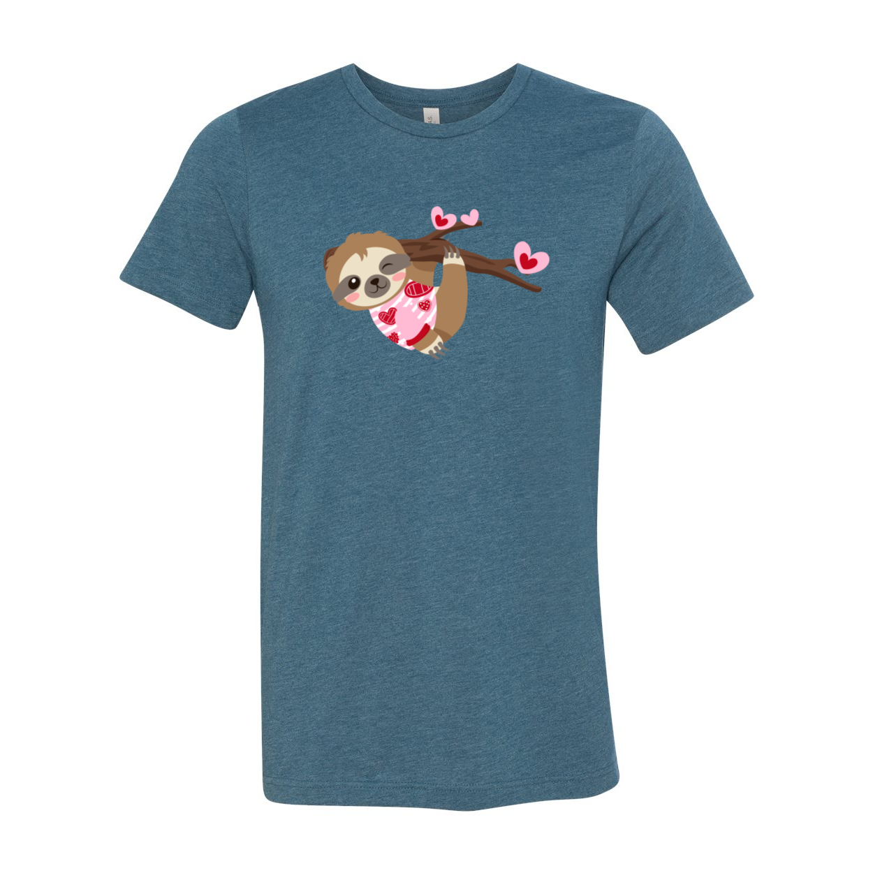 VAL0109 Valentine Sloth Shirt featuring a playful sloth design on a comfortable unisex T-shirt in various colors.