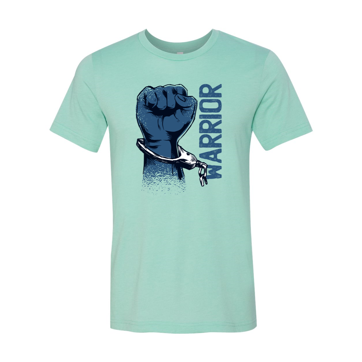 Warrior Fist T-shirt displayed on a mannequin, showcasing its unisex design and soft fabric.