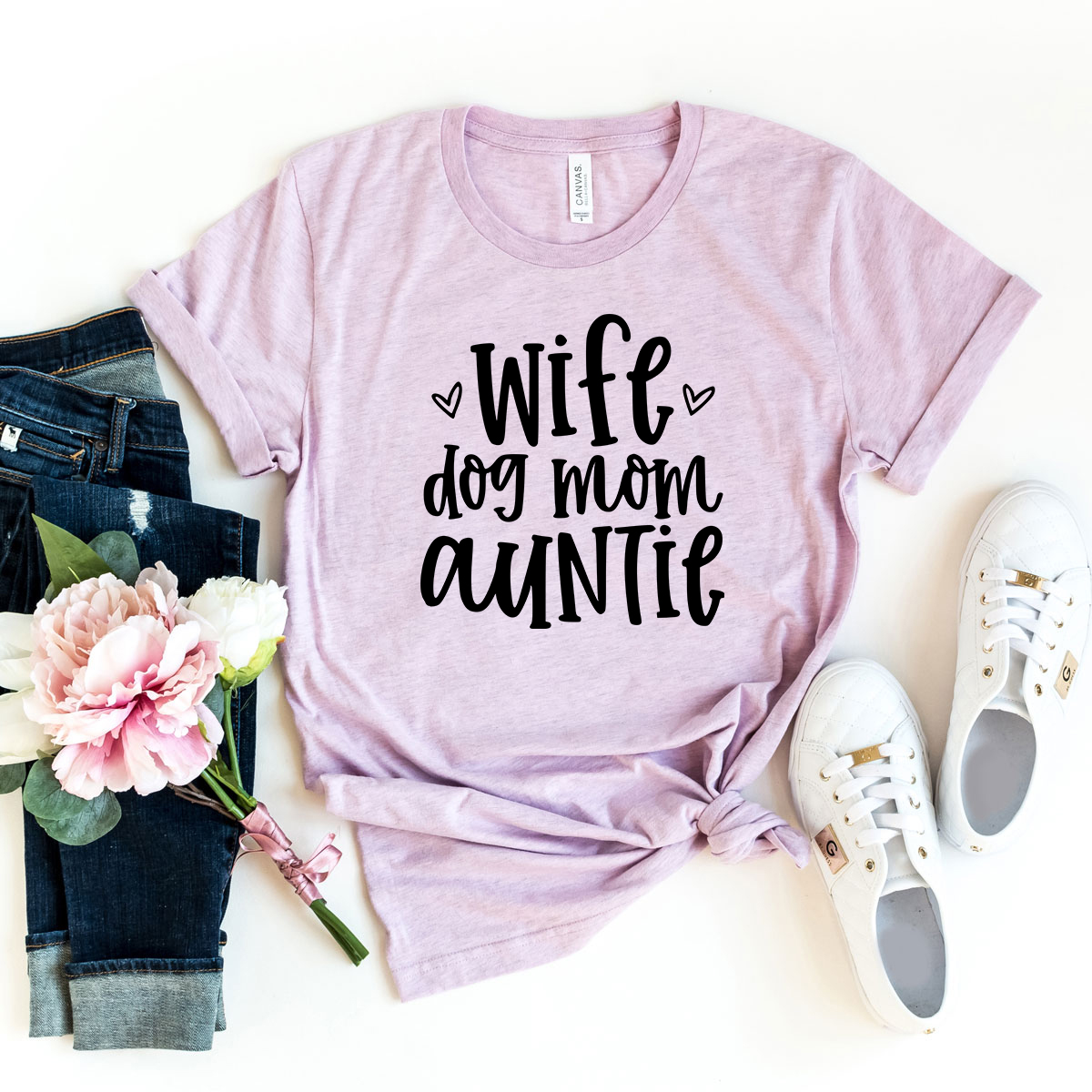 Unisex Wife, Dog, Mom, Auntie Shirt in various colors, showcasing its soft fabric and stylish design.