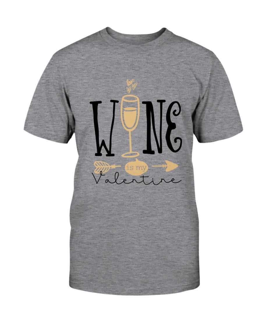 Unisex Wine Is My Valentine Shirt in various colors, showcasing a comfortable fit and high-quality print.