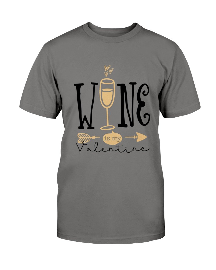Unisex Wine Is My Valentine Shirt in various colors, showcasing a comfortable fit and high-quality print.
