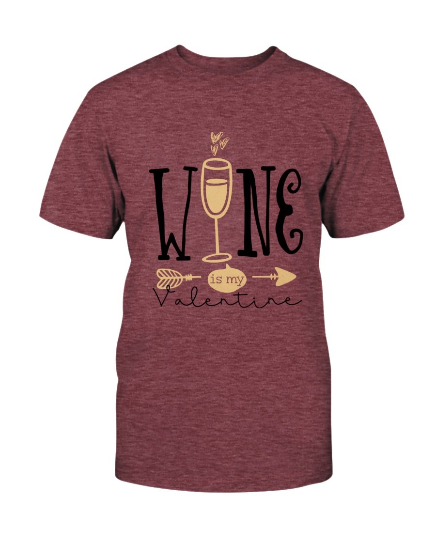 Unisex Wine Is My Valentine Shirt in various colors, showcasing a comfortable fit and high-quality print.