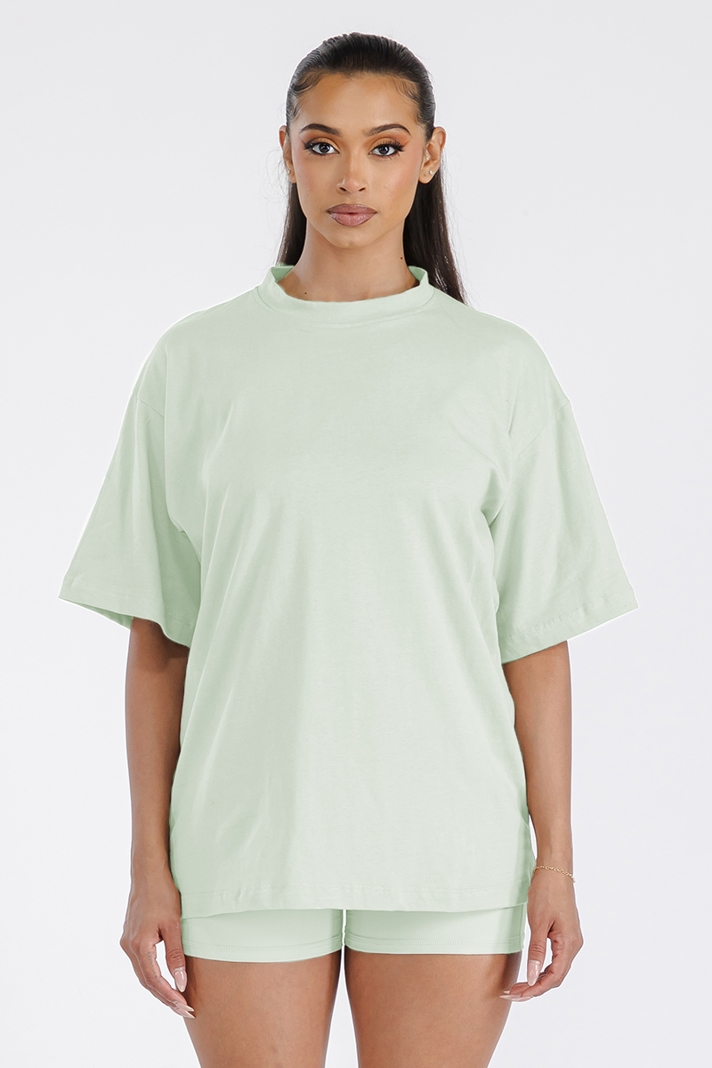 Womens Boyfriend Oversized Drop Shoulder Tee in soft cotton, showcasing its relaxed fit and round neck design.