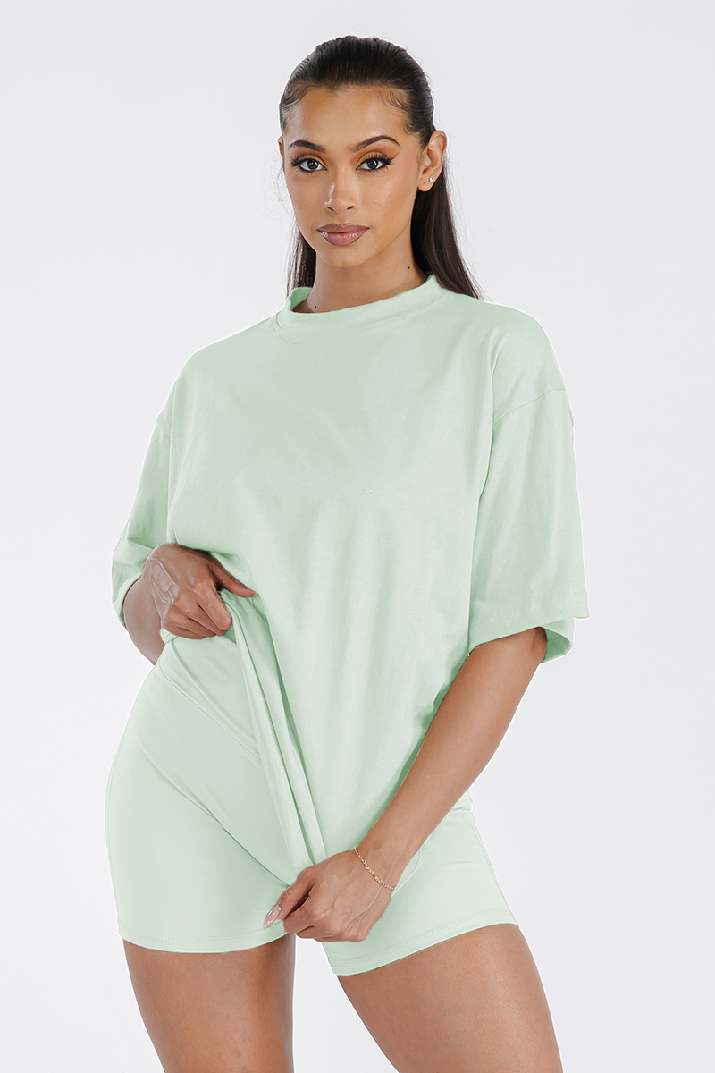 Womens Boyfriend Oversized Drop Shoulder Tee in soft cotton, showcasing its relaxed fit and round neck design.