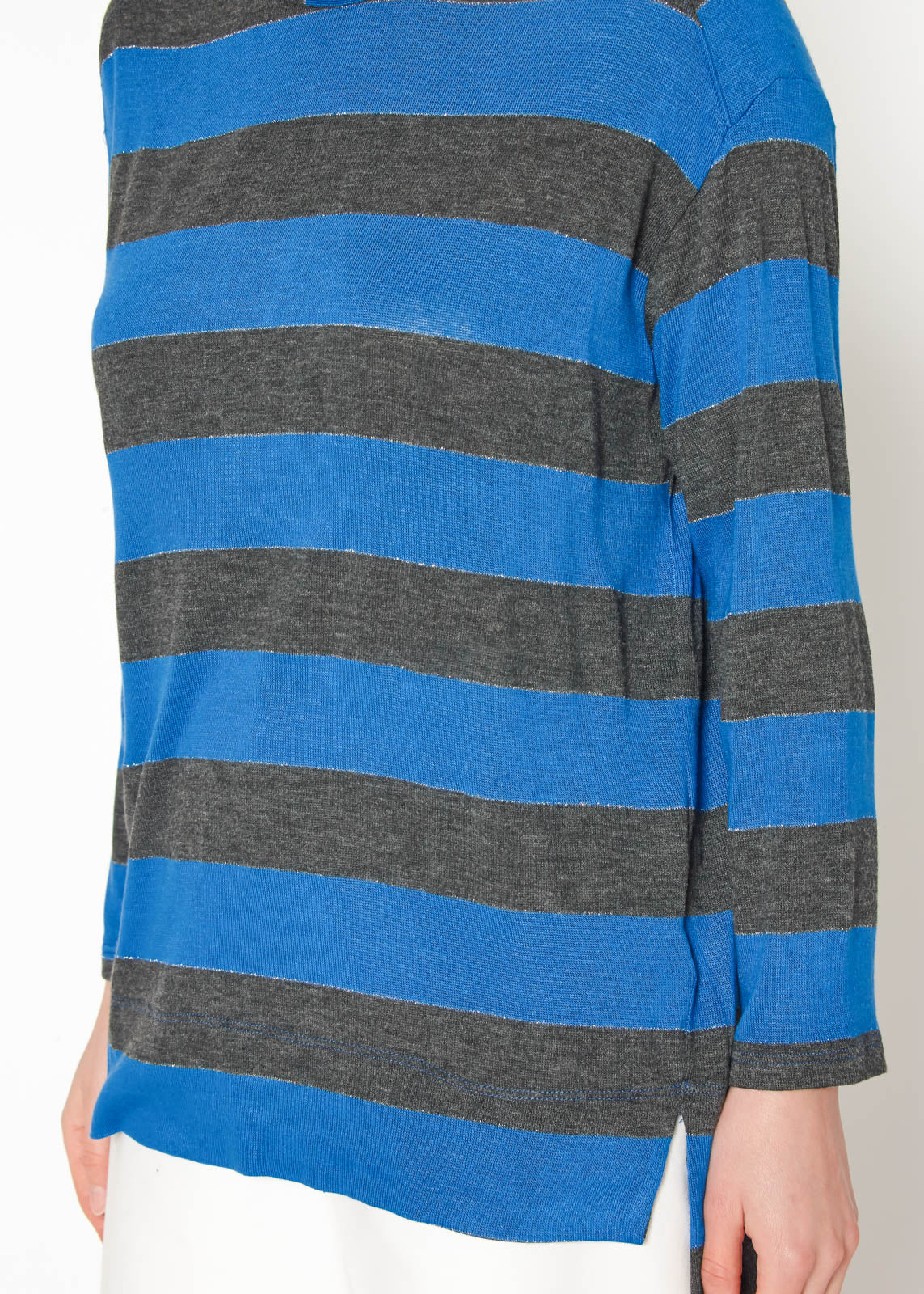 Women's Long Sleeve Crewneck Stripe Tee featuring a stylish stripe print and gold lurex detail, perfect for casual and formal wear.