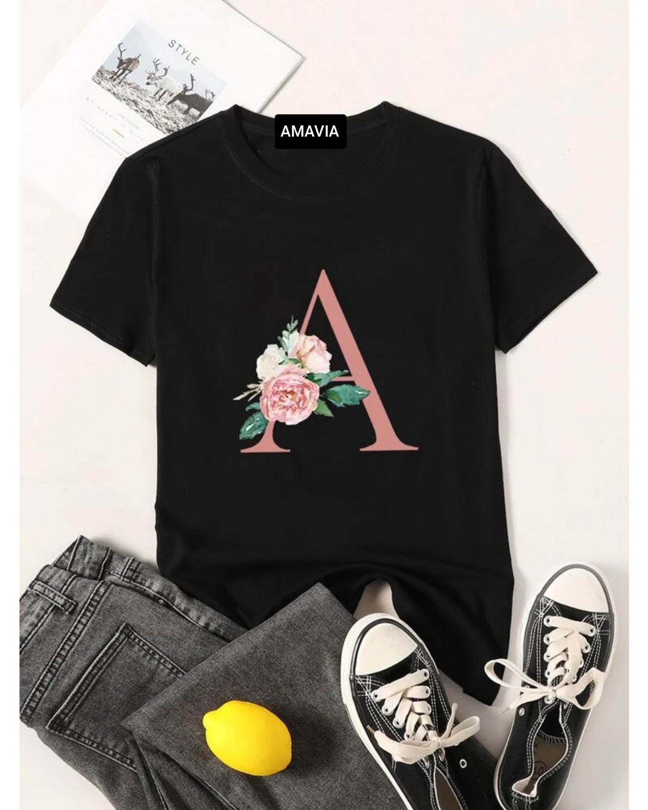 Women's Premium Cotton Printed T-Shirt in Black, featuring a stylish print and comfortable fit.