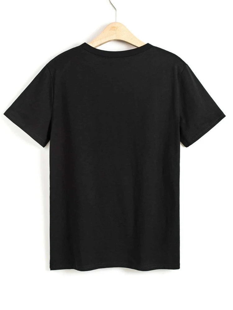 Women's Premium Cotton Printed T-Shirt in Black, featuring a stylish print and soft fabric, perfect for casual wear.