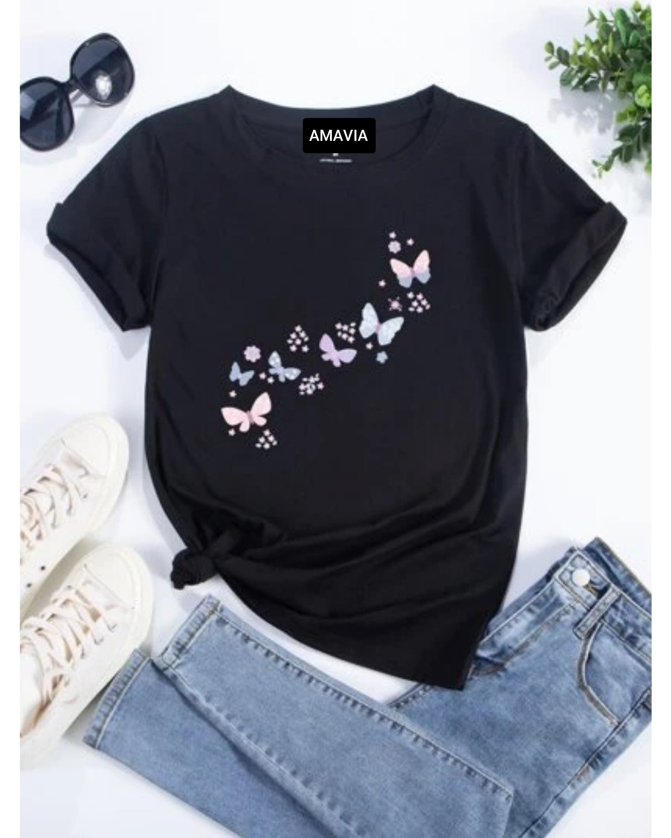 Women's Premium Cotton Printed T-Shirt in Black, featuring a stylish print and soft fabric, perfect for casual wear.