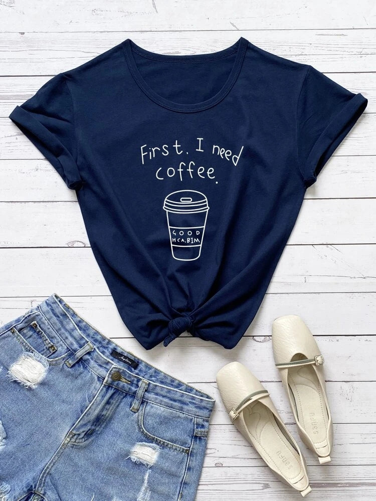 Women's Premium Cotton Printed T-Shirt in Navy Blue, showcasing soft fabric and stylish design.