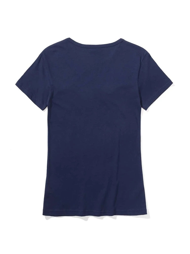 Women's Premium Cotton Printed T-Shirt in Navy Blue, showcasing soft fabric and stylish design.