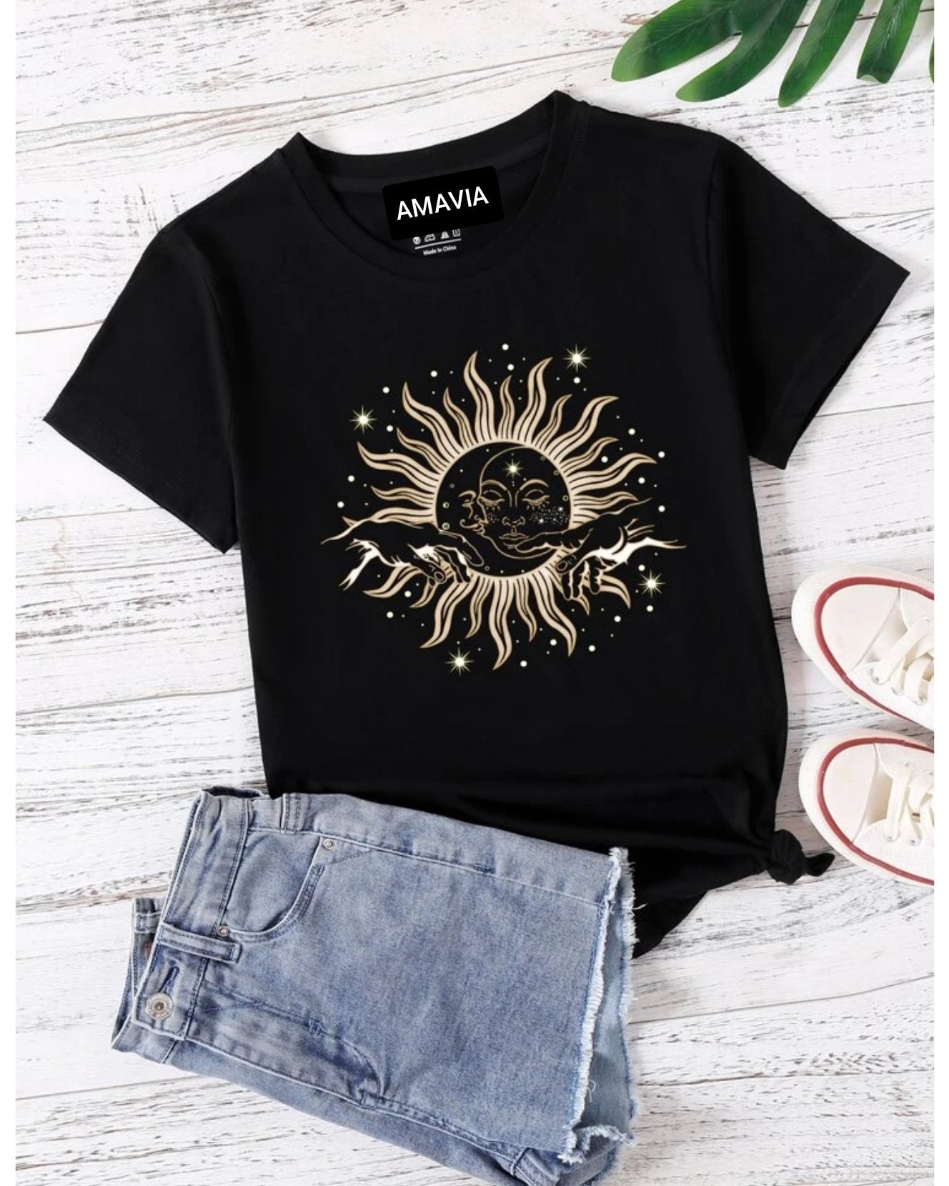 Womens Premium Cotton Printed T-Shirt in Black, featuring a stylish design and soft fabric.