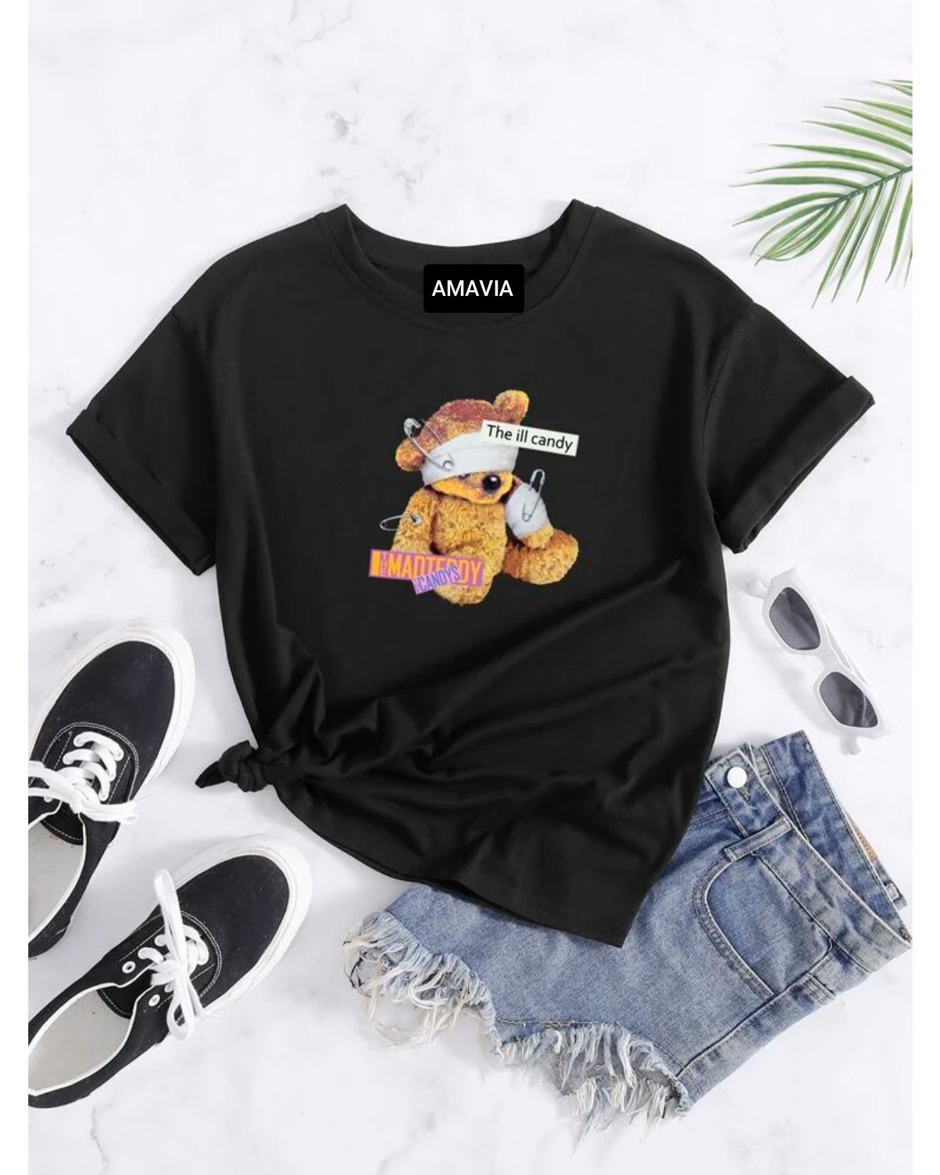 Womens Premium Cotton Printed T-Shirt in black, featuring a stylish print and soft fabric, perfect for casual wear.