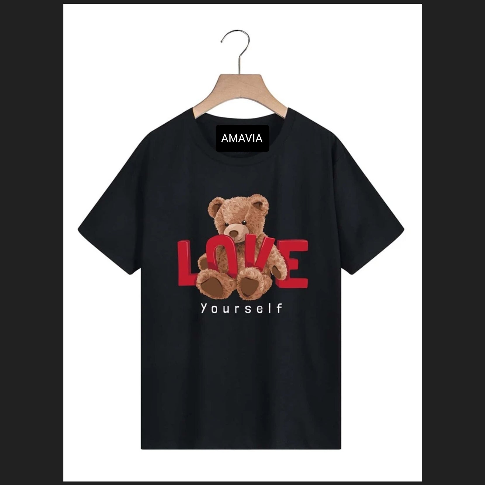 Women's Premium Cotton Printed T-Shirt in Black, featuring a stylish design and soft fabric.