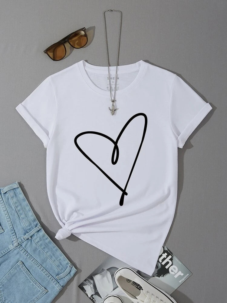 Womens Premium Cotton Printed T-Shirt in white, featuring a stylish print design, perfect for casual wear.