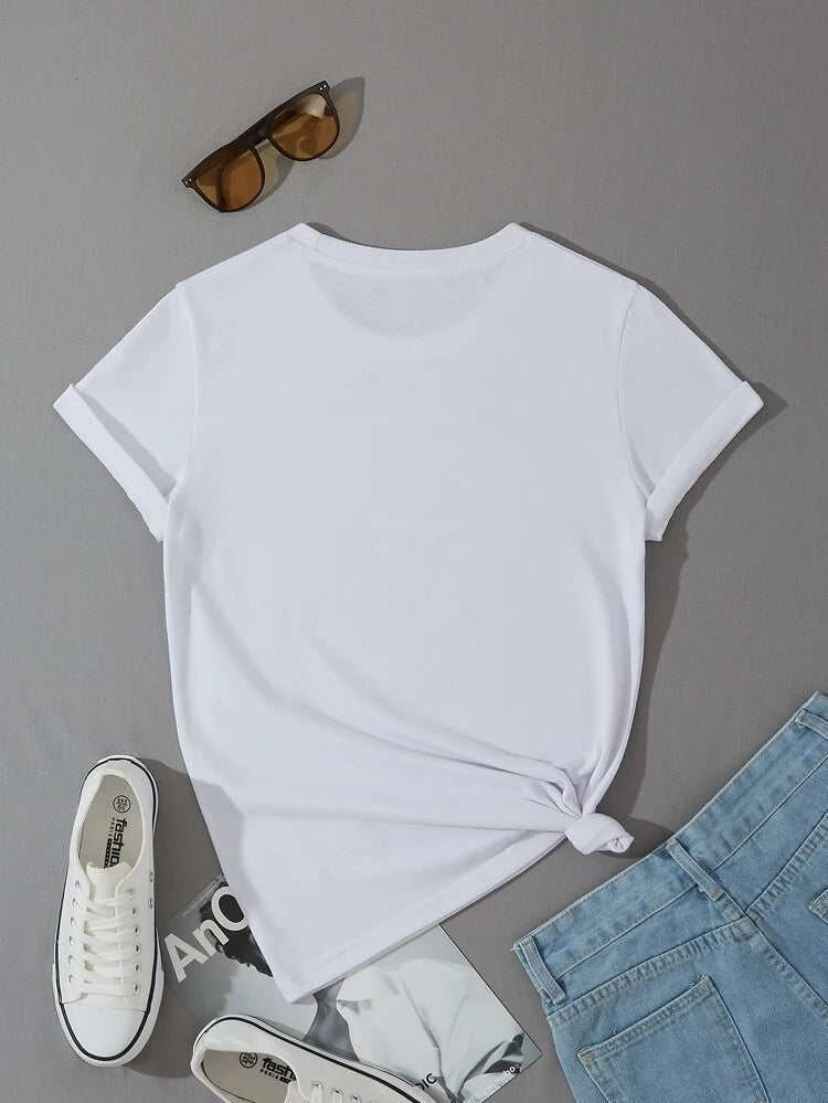 Womens Premium Cotton Printed T-Shirt in white, featuring a stylish print design, perfect for casual wear.