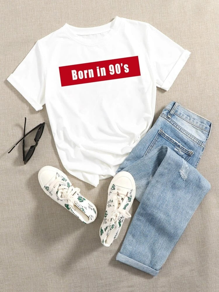 Women's Premium Cotton Printed T-Shirt in white with stylish print design, showcasing soft fabric and comfortable fit.