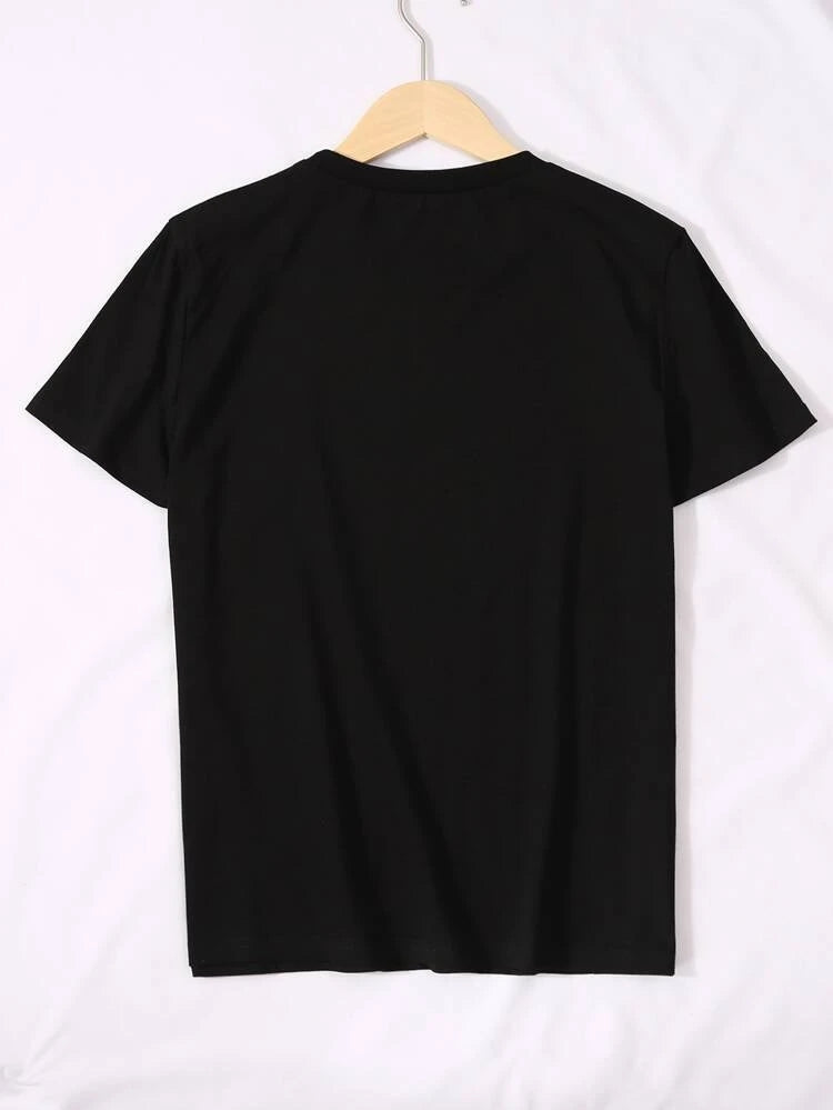 Womens Premium Cotton Printed T-Shirt in Black, featuring a stylish print and soft fabric.