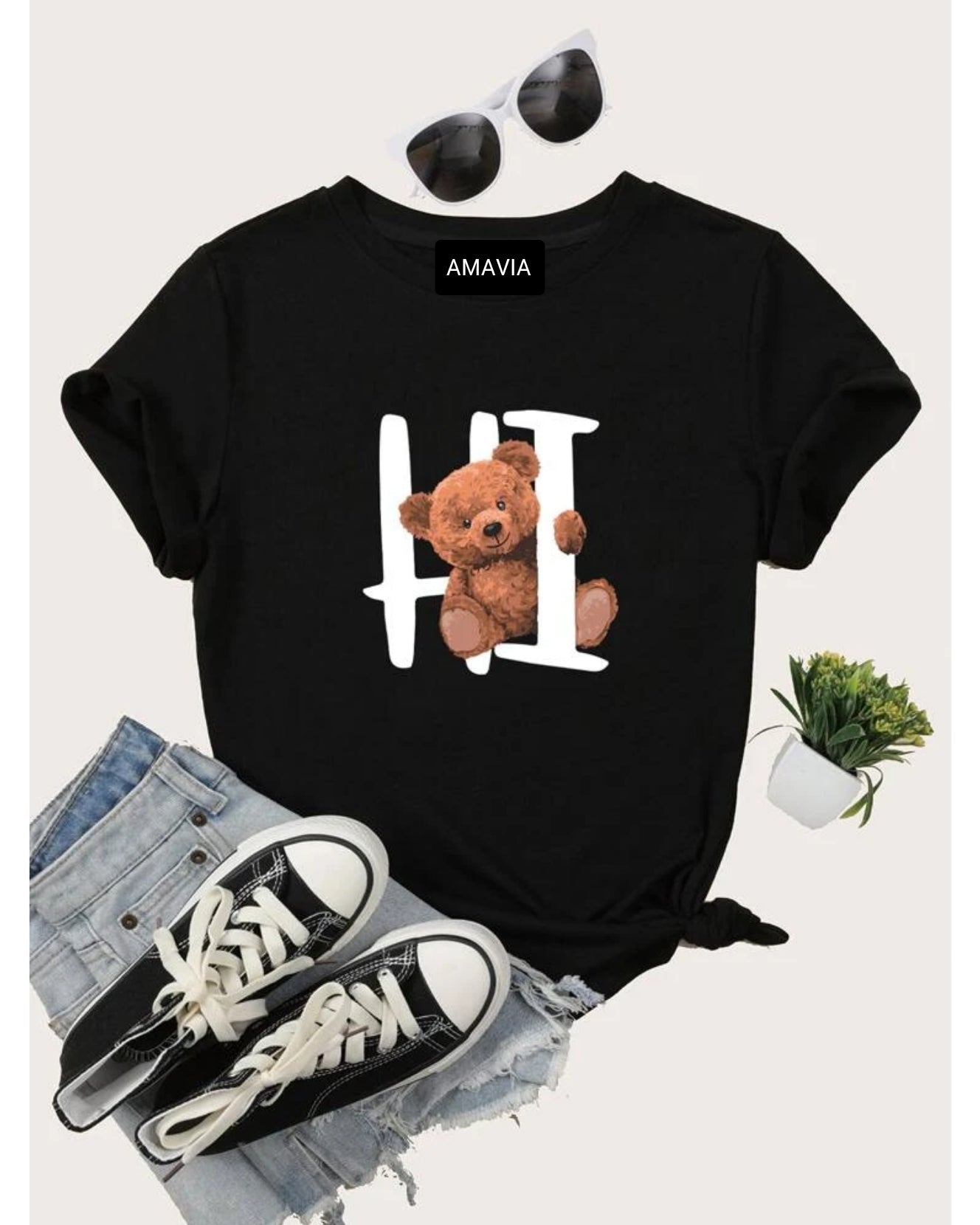 Womens Premium Cotton Printed T-Shirt in Black with stylish print design, showcasing its soft fabric and comfortable fit.