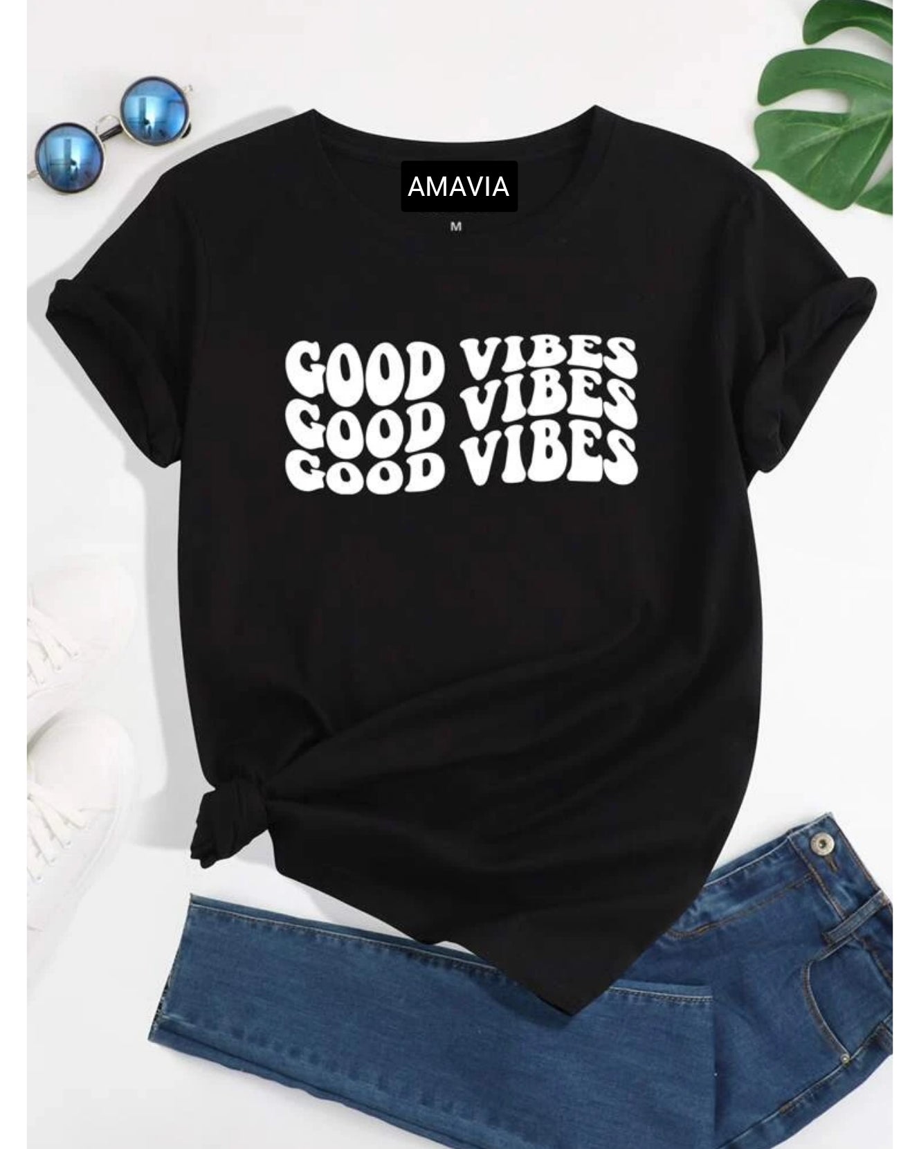 Womens Premium Cotton Printed T-Shirt in Black, featuring a stylish print and soft fabric, perfect for casual wear.