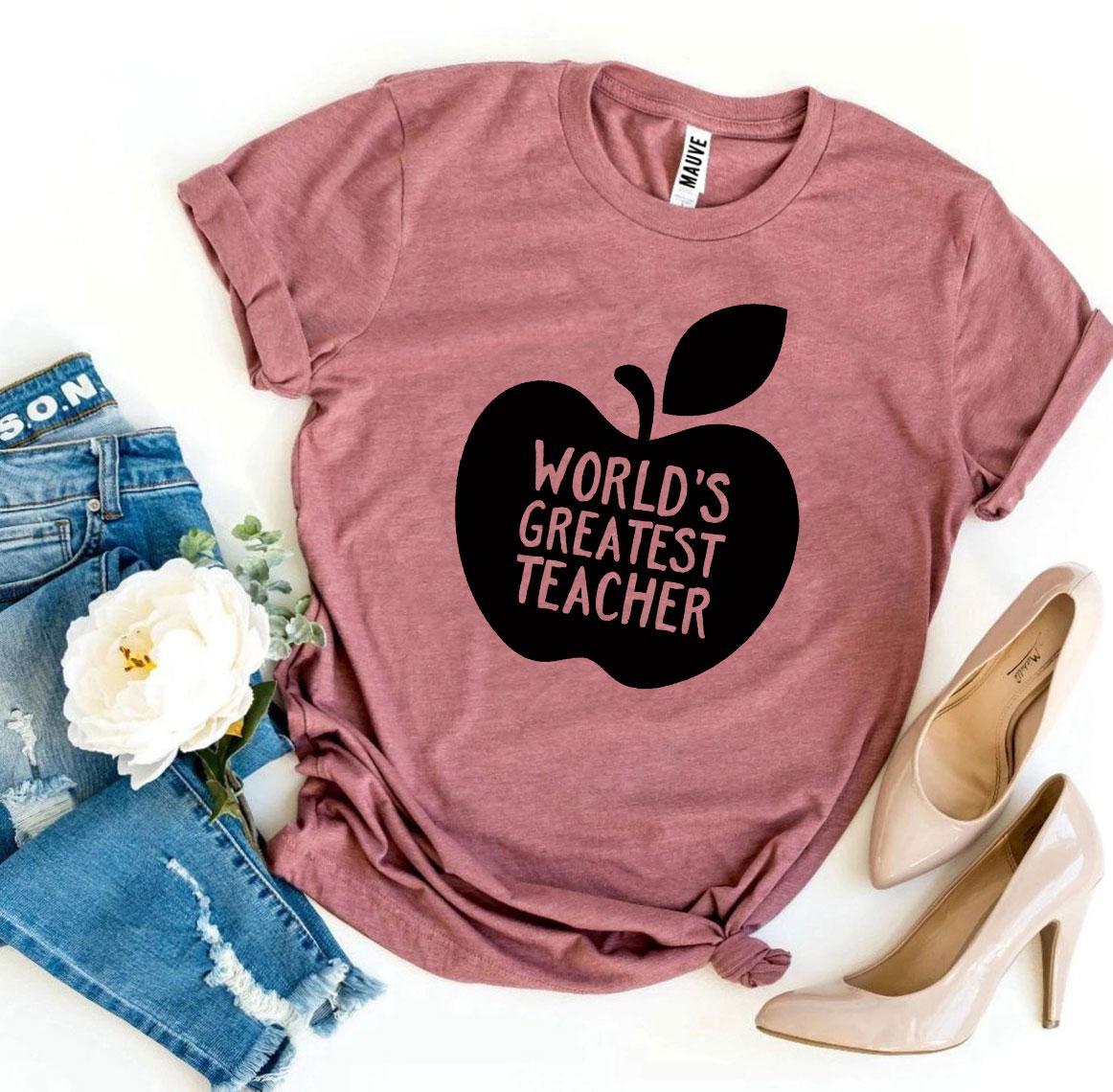World’s Greatest Teacher T-shirt made of premium ring spun cotton with a soft feel and high-quality flex print design.