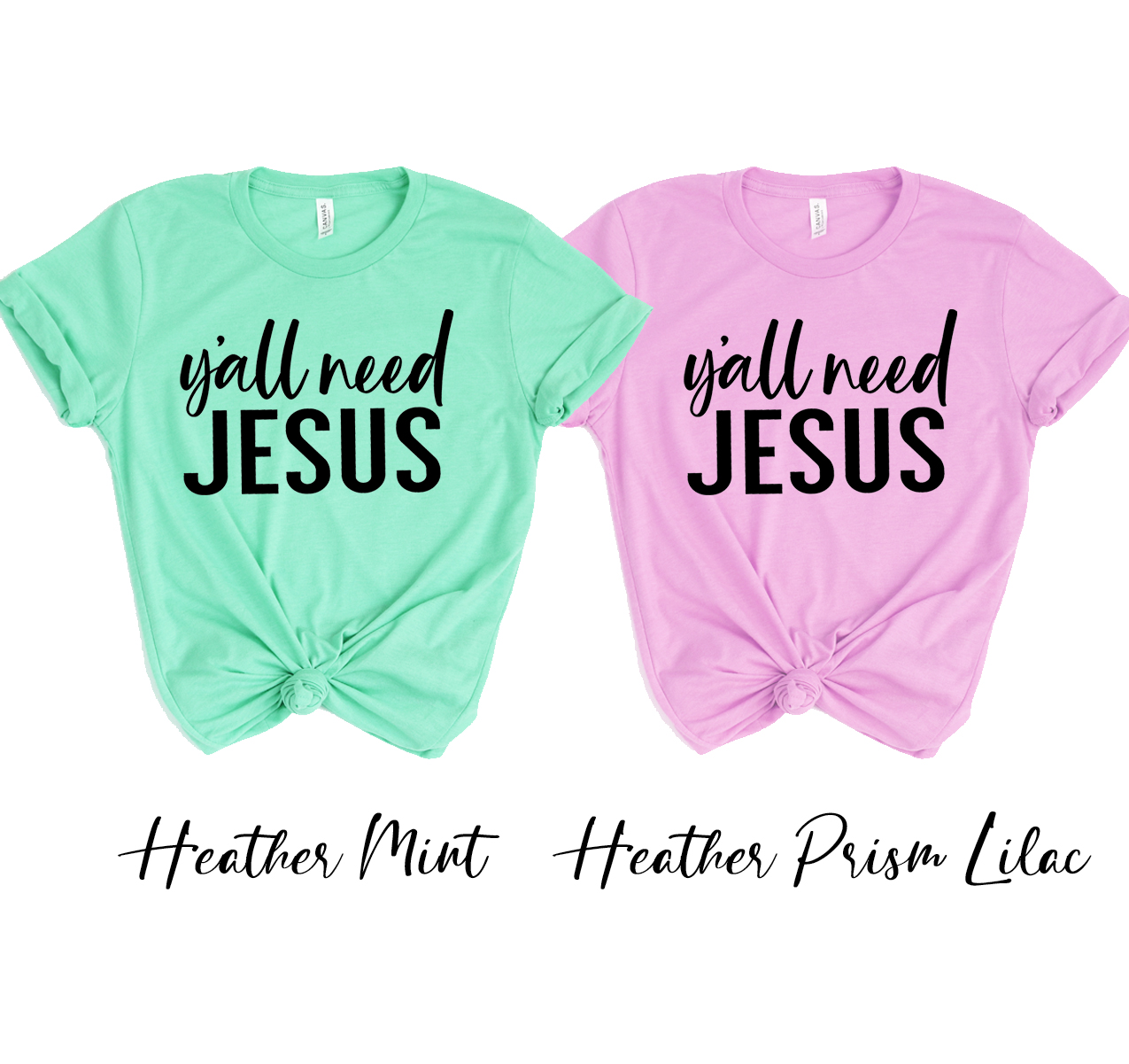 Y'all Need Jesus T-shirt in various sizes, showcasing its unisex design and soft fabric.
