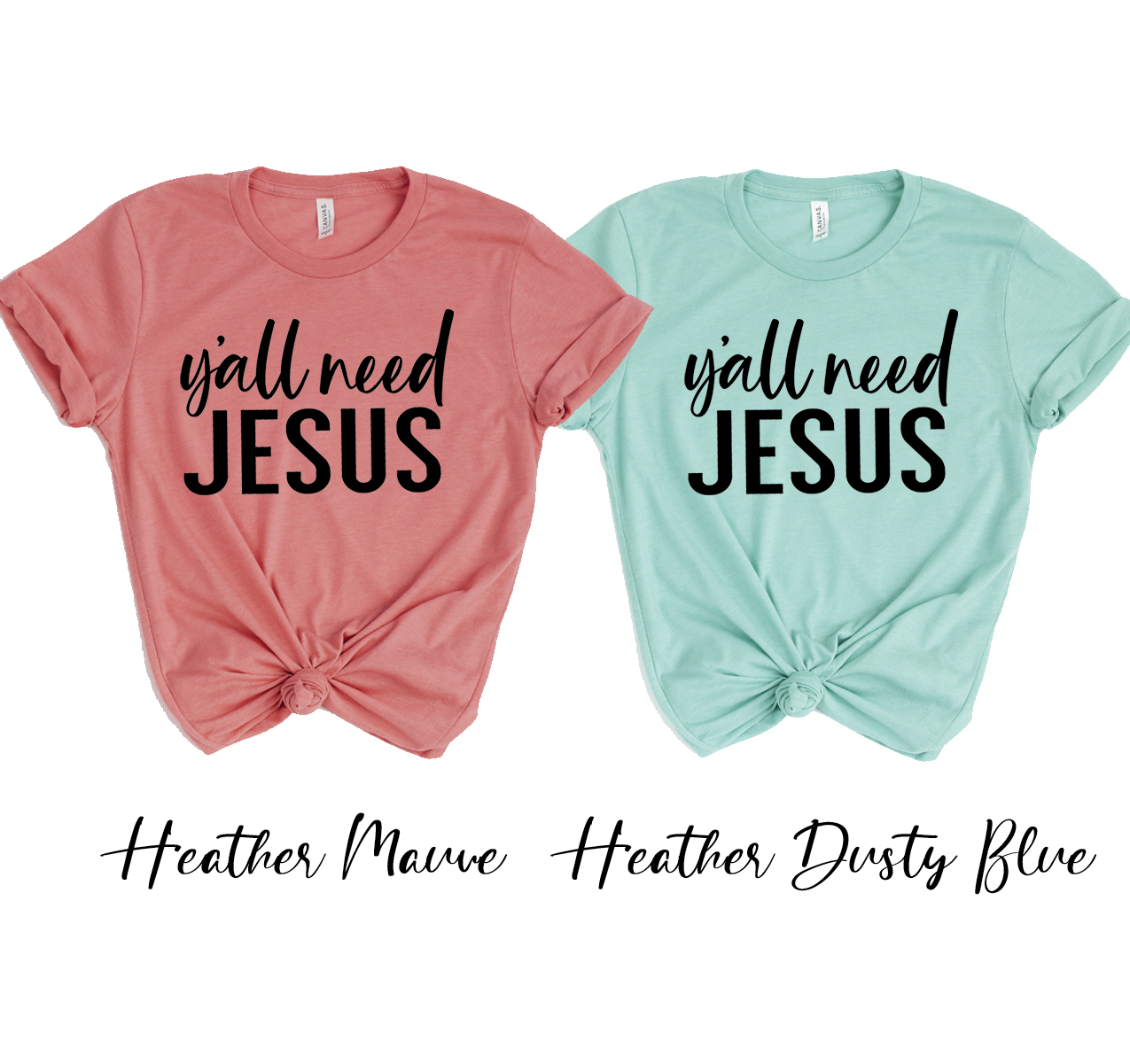 Y'all Need Jesus T-shirt in various sizes, showcasing its unisex design and soft fabric.