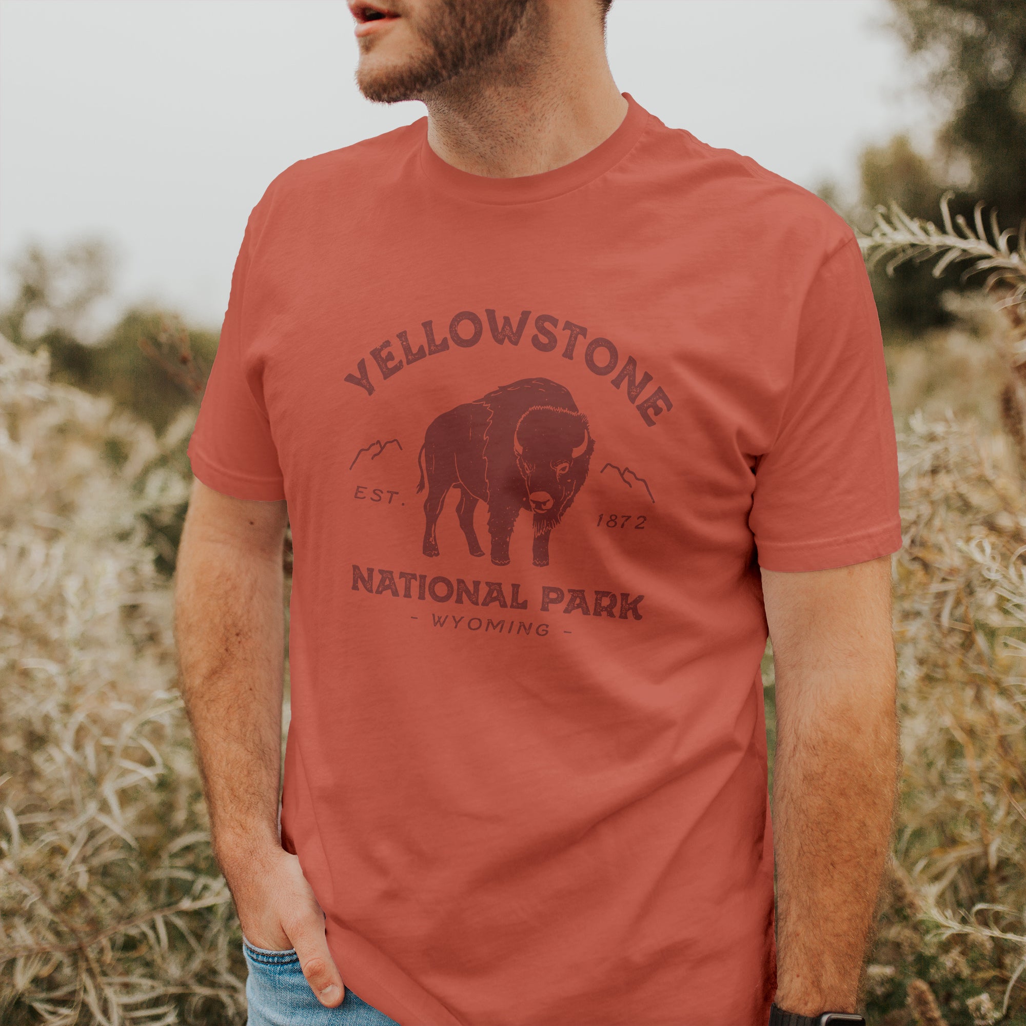 Yellowstone National Park short sleeve t-shirt featuring a relaxed fit and distressed design, made from 100% combed cotton.