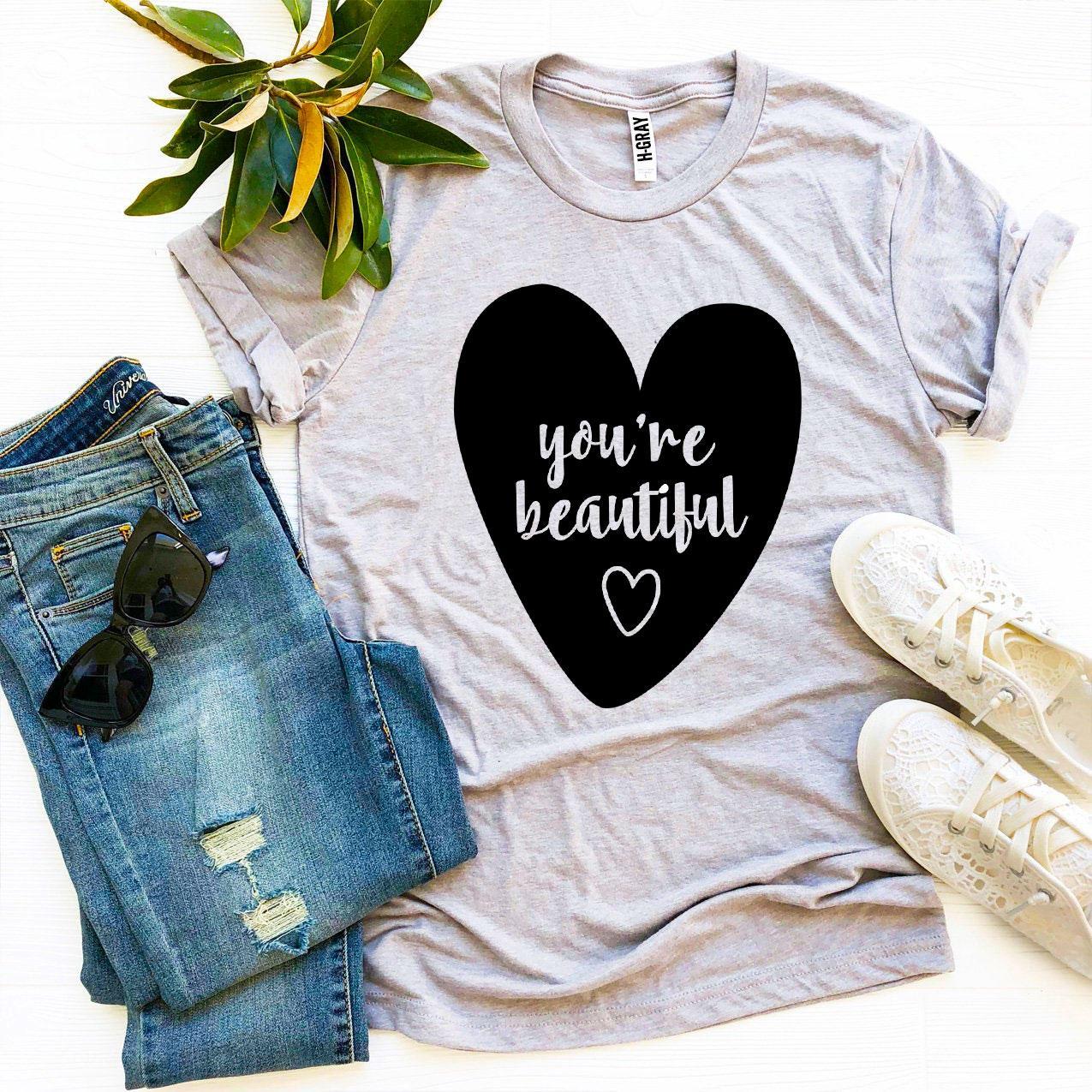 You’re Beautiful T-shirt made of premium ring spun cotton, featuring a vibrant flex print design, available in various sizes.