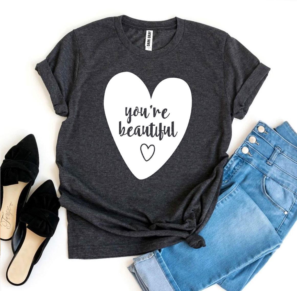 You’re Beautiful T-shirt made of premium ring spun cotton, featuring a vibrant flex print design, available in various sizes.