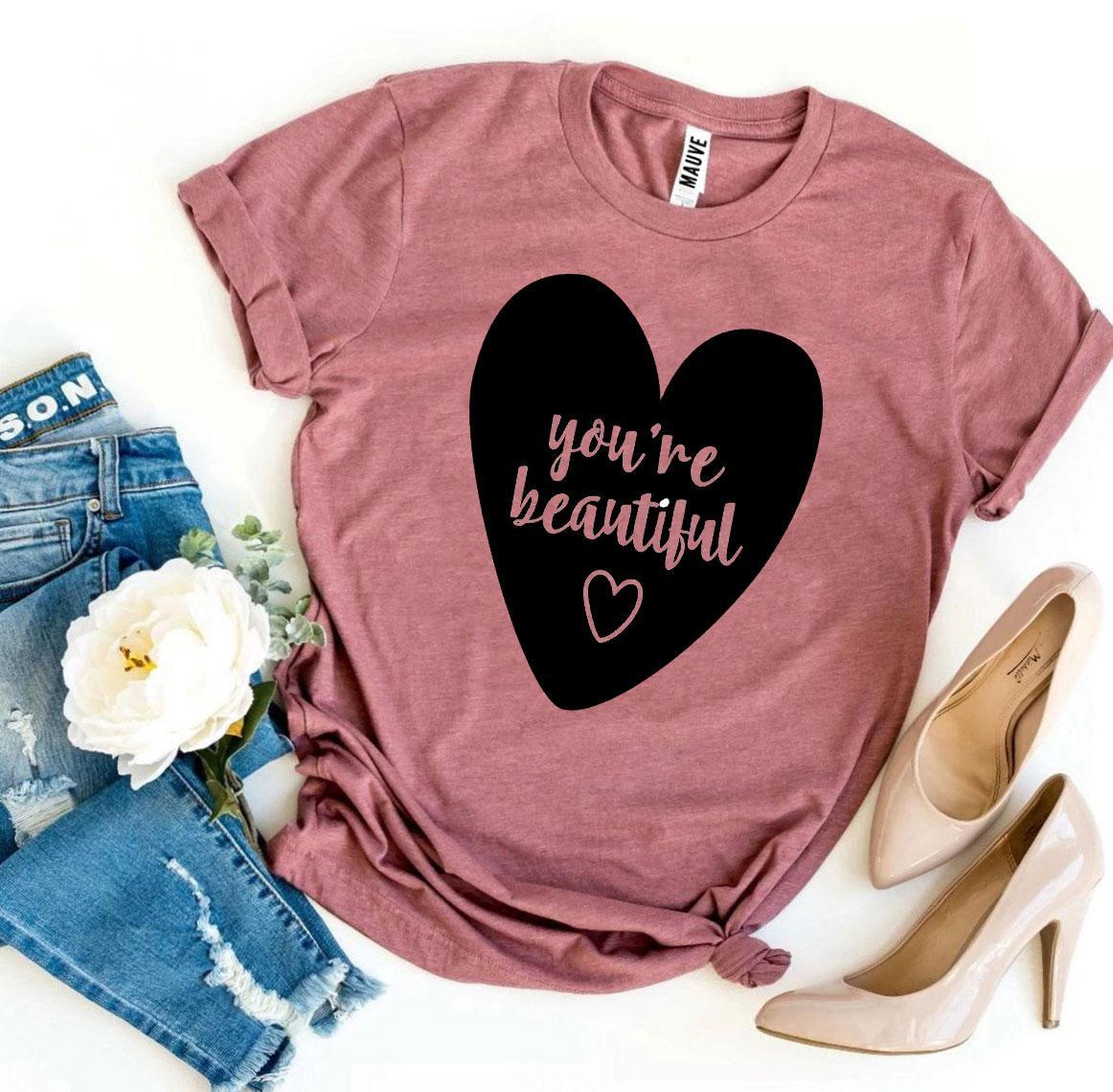 You’re Beautiful T-shirt made of premium ring spun cotton, featuring a vibrant flex print design, available in various sizes.