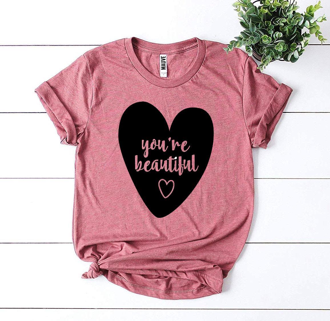 You’re Beautiful T-shirt made of premium ring spun cotton, featuring a vibrant flex print design, available in various sizes.