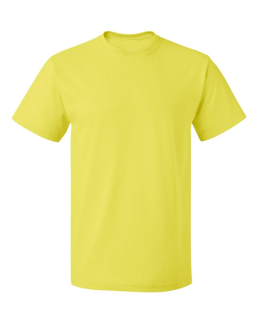 Five-pack of women's crew neck short sleeve t-shirts in neon pink, neon yellow, neon lime, black, and white, showcasing vibrant colors and soft cotton fabric.
