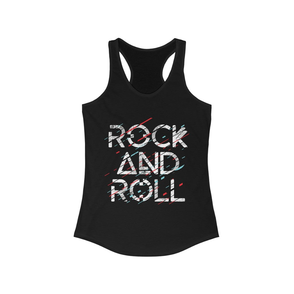 Rock and Roll Racerback Tank Top in a slim fit, made from soft cotton and polyester, perfect for workouts and casual wear.