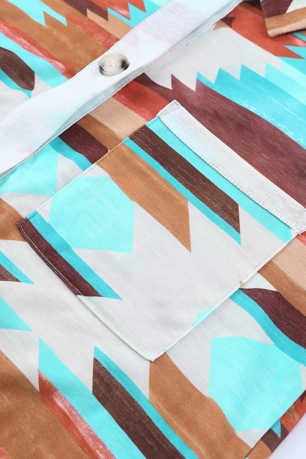 Aztec Buttoned Pocket Chest Shirt Shacket featuring a unique print, buttoned pockets, and long sleeves, perfect for casual and Western styles.