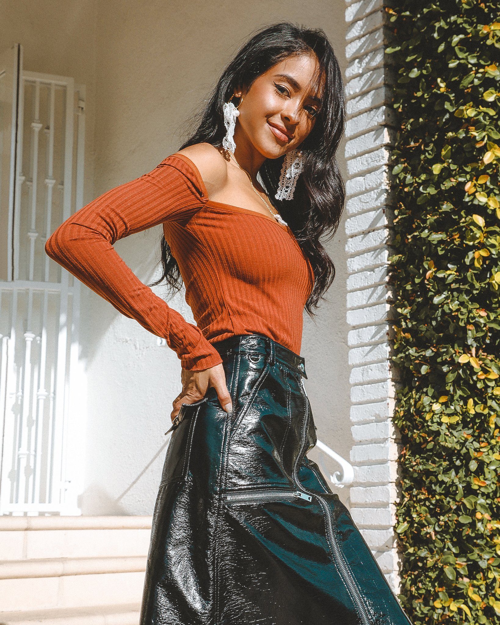 Cairo Long Sleeve Sweater featuring a square neckline and ribbed knit design, perfect for layering and versatile styling.