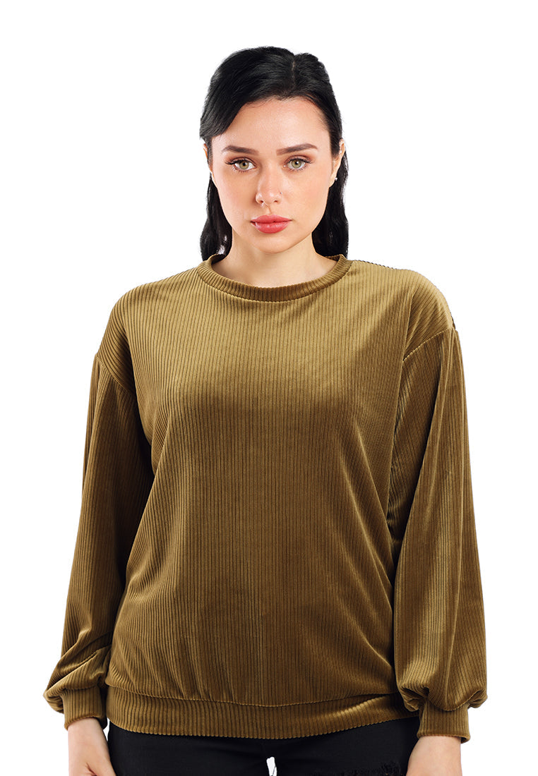 A cozy drop shoulder corduroy top featuring full sleeves and a relaxed fit, perfect for loungewear.