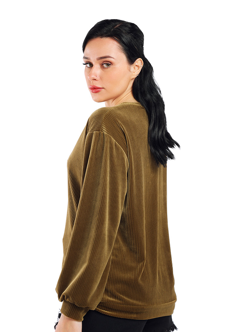 A cozy drop shoulder corduroy top featuring full sleeves and a relaxed fit, perfect for loungewear.
