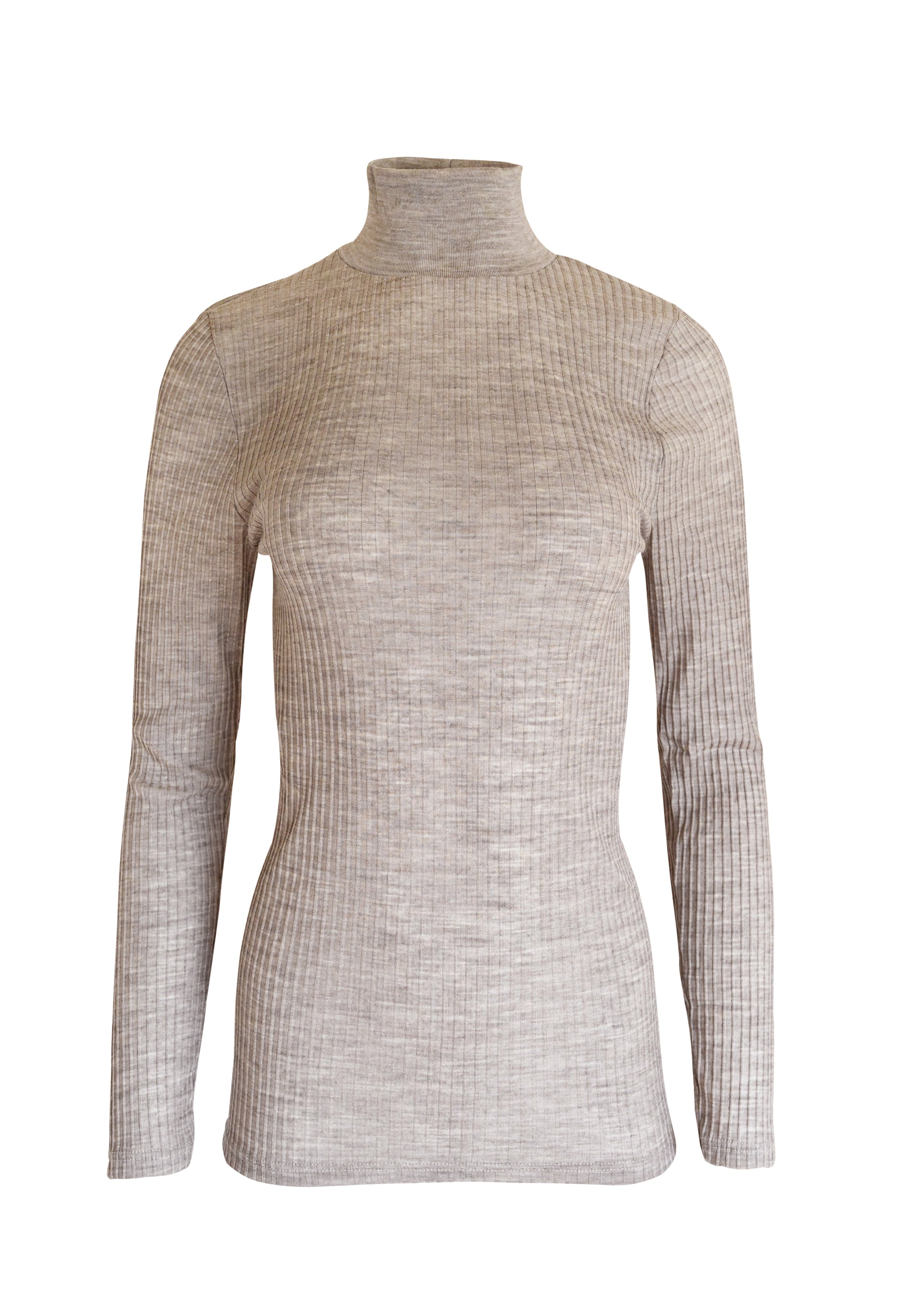 EGI Exclusive Collections Merino Wool Blend Mock Neck Top in a stylish ribbed knit, showcasing its luxurious texture and elegant mock neck design.