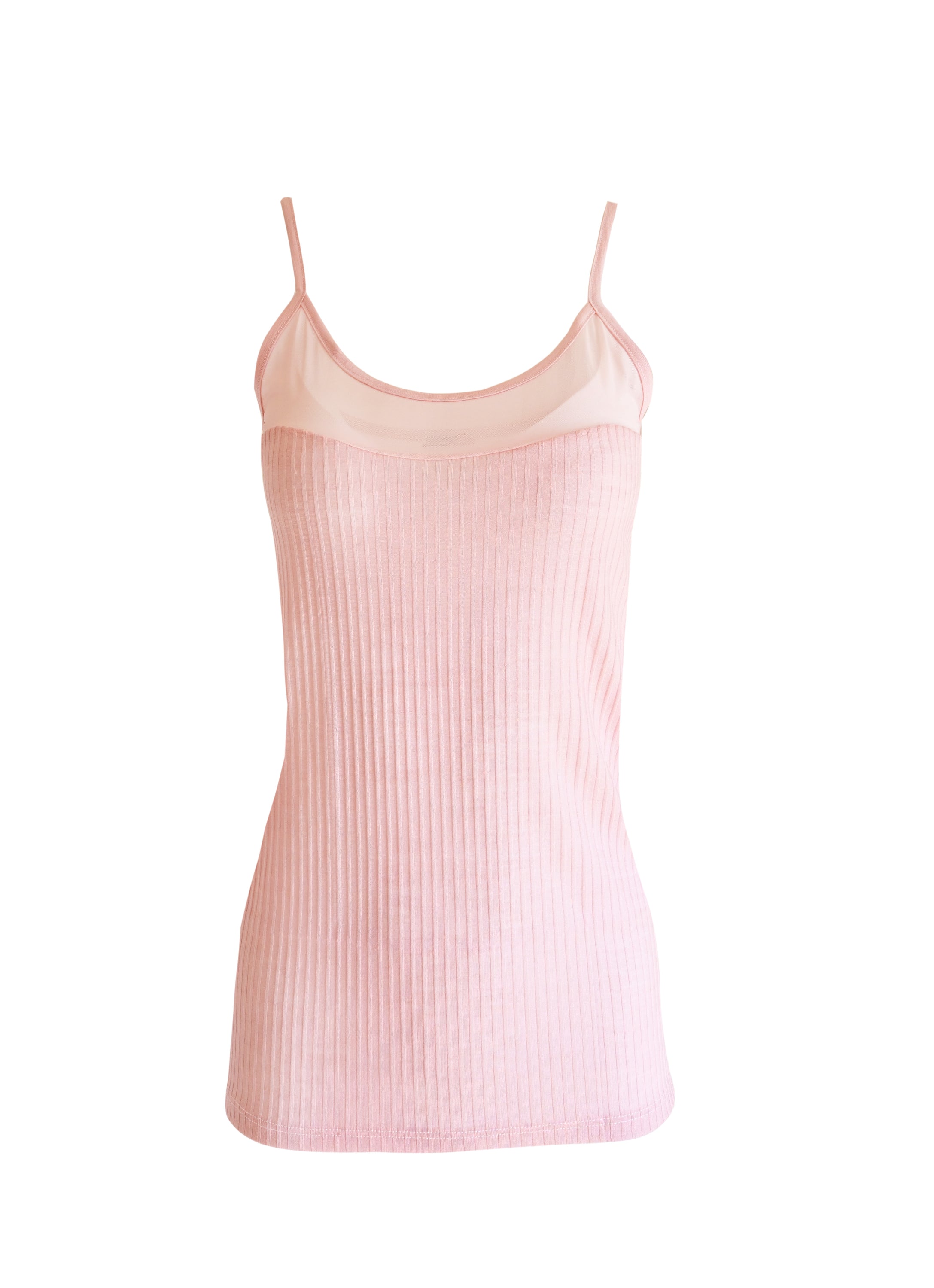 EGI Exclusive Merino Wool Blend Sleeveless Cami featuring tulle detailing, showcasing its luxurious fabric and stylish design.