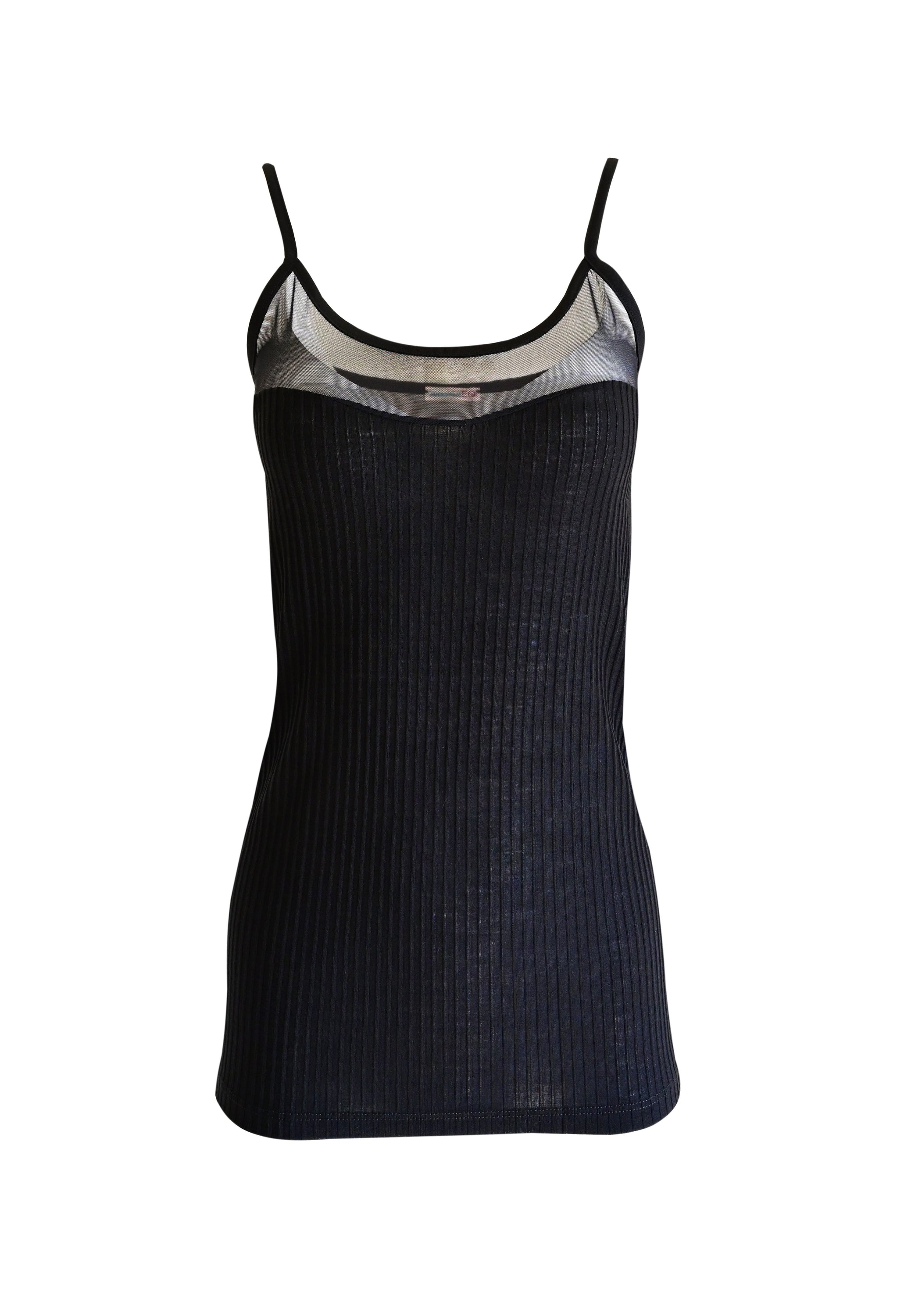 EGI Exclusive Merino Wool Blend Sleeveless Cami featuring tulle detailing, showcasing its luxurious fabric and stylish design.