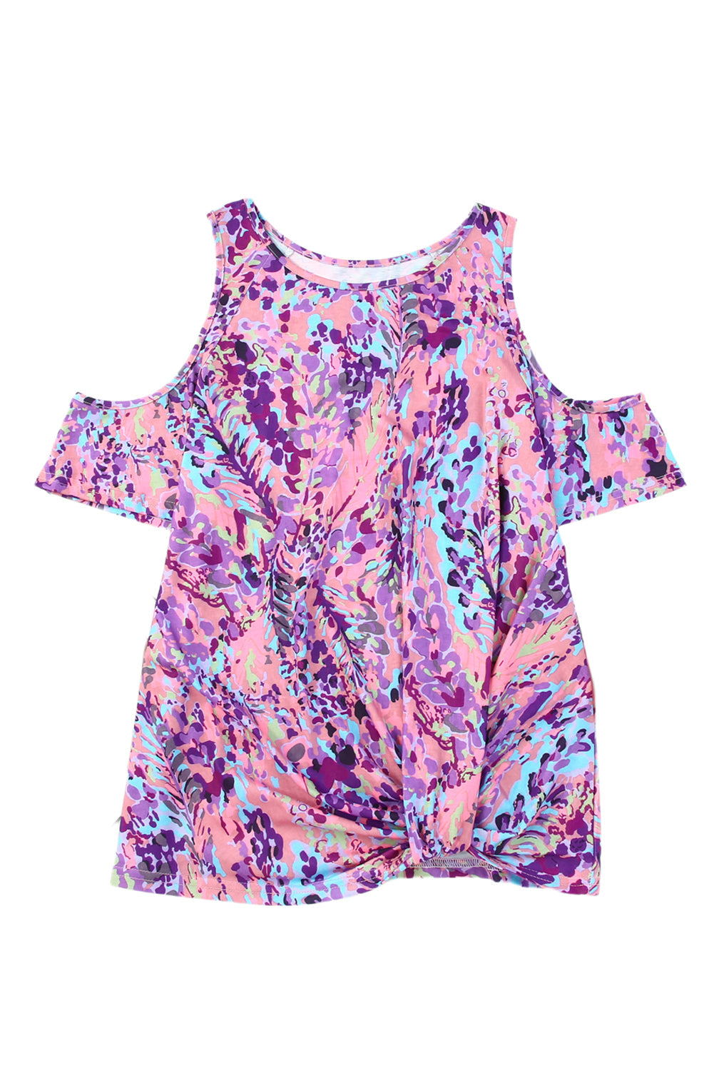 Lavender Floral Print Cold Shoulder Blouse featuring elegant floral patterns and stylish cold shoulder design.