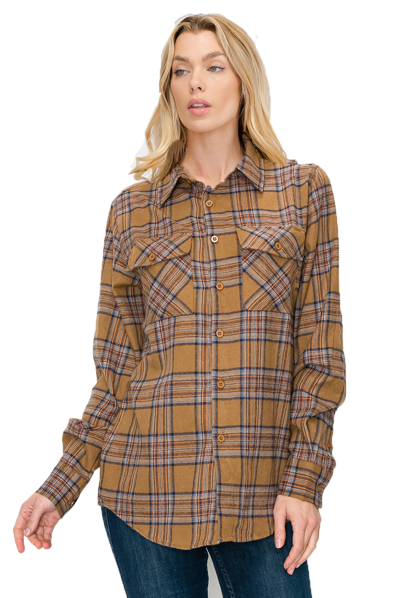 Oversize Boyfriend Plaid Checkered Flannel featuring a classic plaid pattern, flat collar, and dual chest pockets.