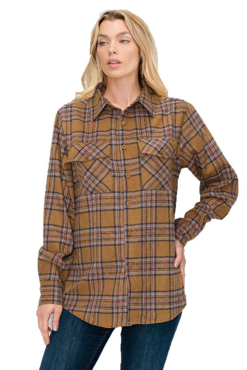 Oversize Boyfriend Plaid Checkered Flannel featuring a classic plaid pattern, flat collar, and dual chest pockets.