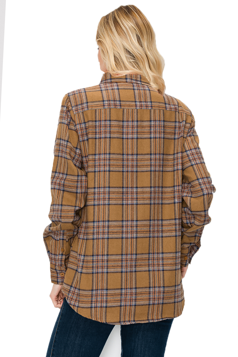 Oversize Boyfriend Plaid Checkered Flannel featuring a classic plaid pattern, flat collar, and dual chest pockets.
