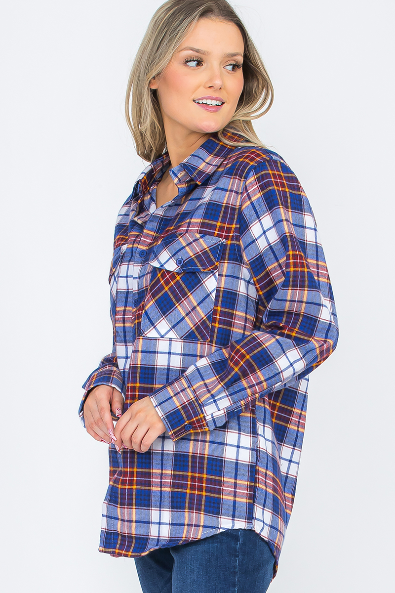Oversize Boyfriend Plaid Checkered Flannel featuring a classic plaid pattern, flat collar, and dual chest pockets.