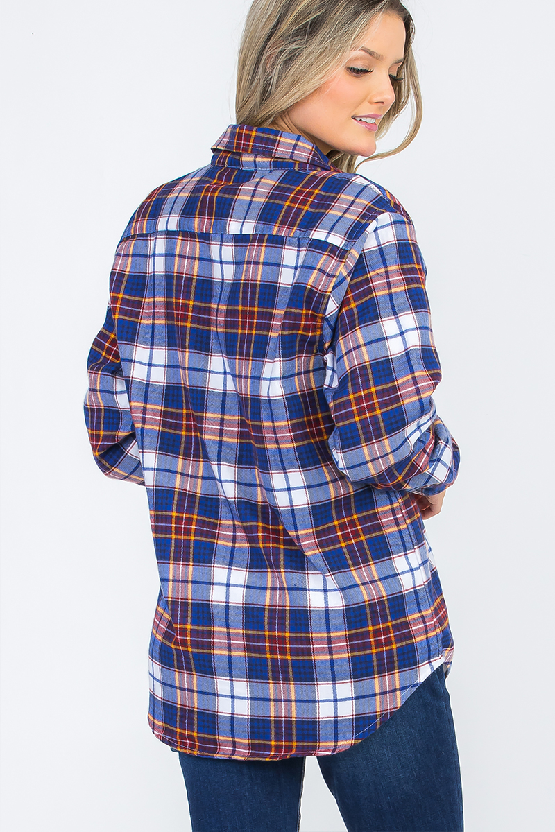 Oversize Boyfriend Plaid Checkered Flannel featuring a classic plaid pattern, flat collar, and dual chest pockets.