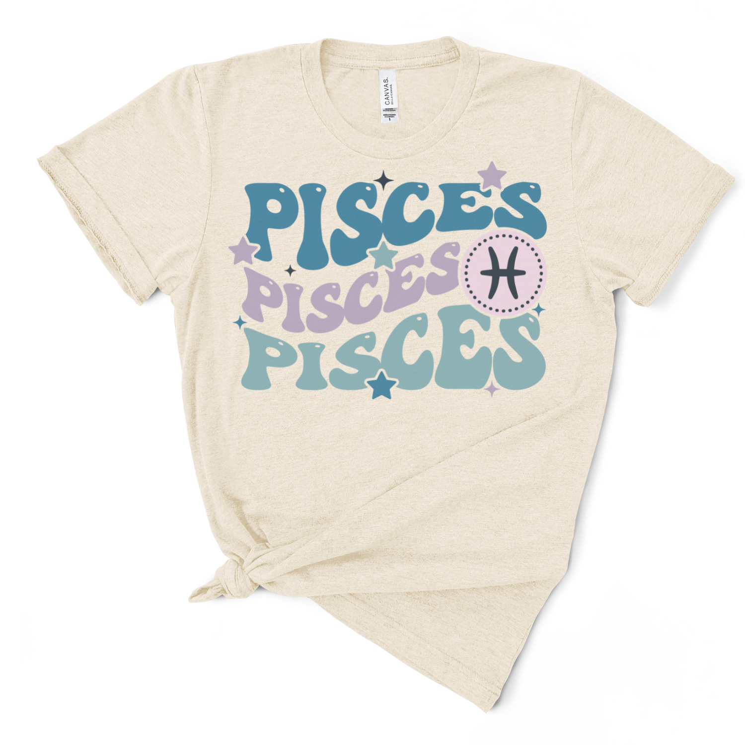 A soft tri-blend Retro Pisces Graphic Tee featuring a vintage design of the Pisces zodiac sign, perfect for casual wear.