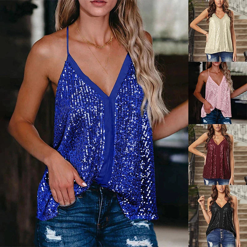 Seuin Tank Top featuring a sleeveless design with sequins, perfect for women in spring and summer.
